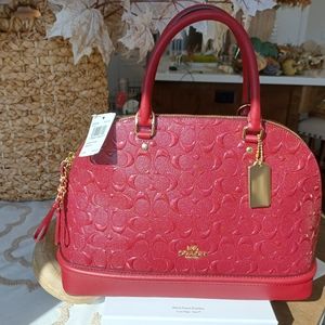 Coach Signature Embossed Patent Leather Handbag Satchel - Cherry Red - NWT